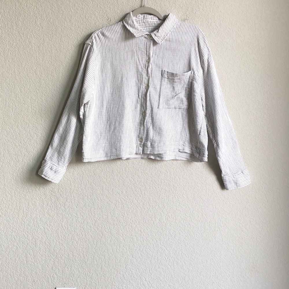 Z Supply Cotton Gauze Button Front Long Sleeve Shirt Boxy Stripe